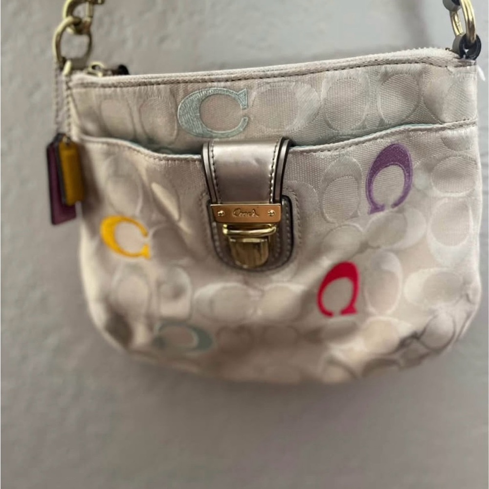Coach Signature Canvas Shoulder Bag with Colorful Accents